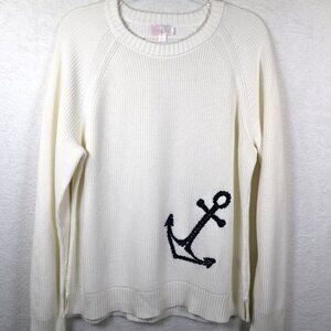 Belle Beach Kim Gravel Size XL Ivory Anchor Shaker Knit Sweater
